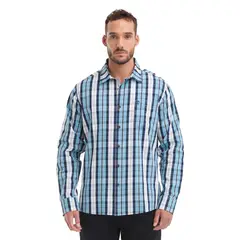 PANAMA JACK - Camisa Hombre Escocesa Manga Larga Casual Celeste
