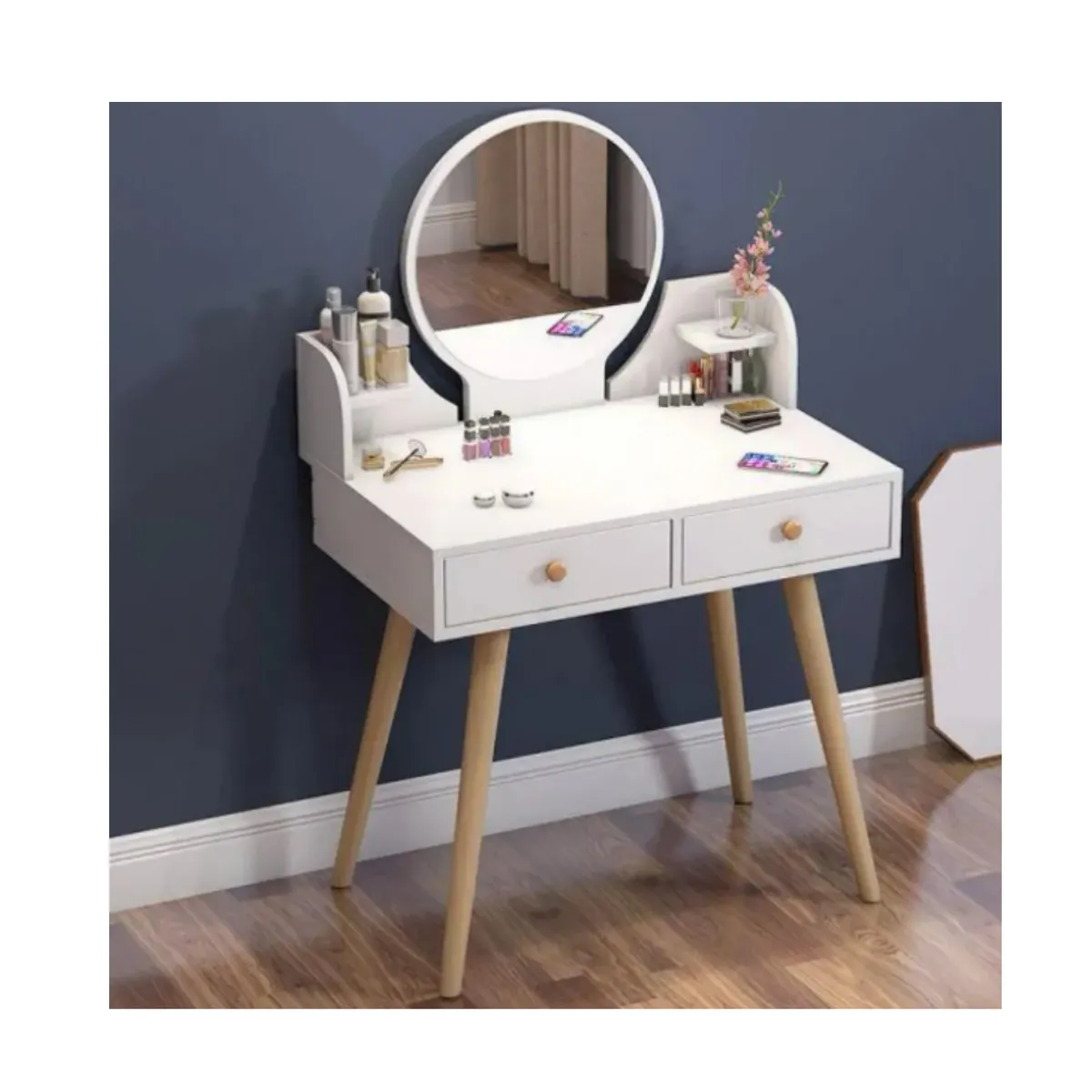 GENERICO - Tocador Madera Con Espejo 60x40x73cm Con Luz Led sin taburete