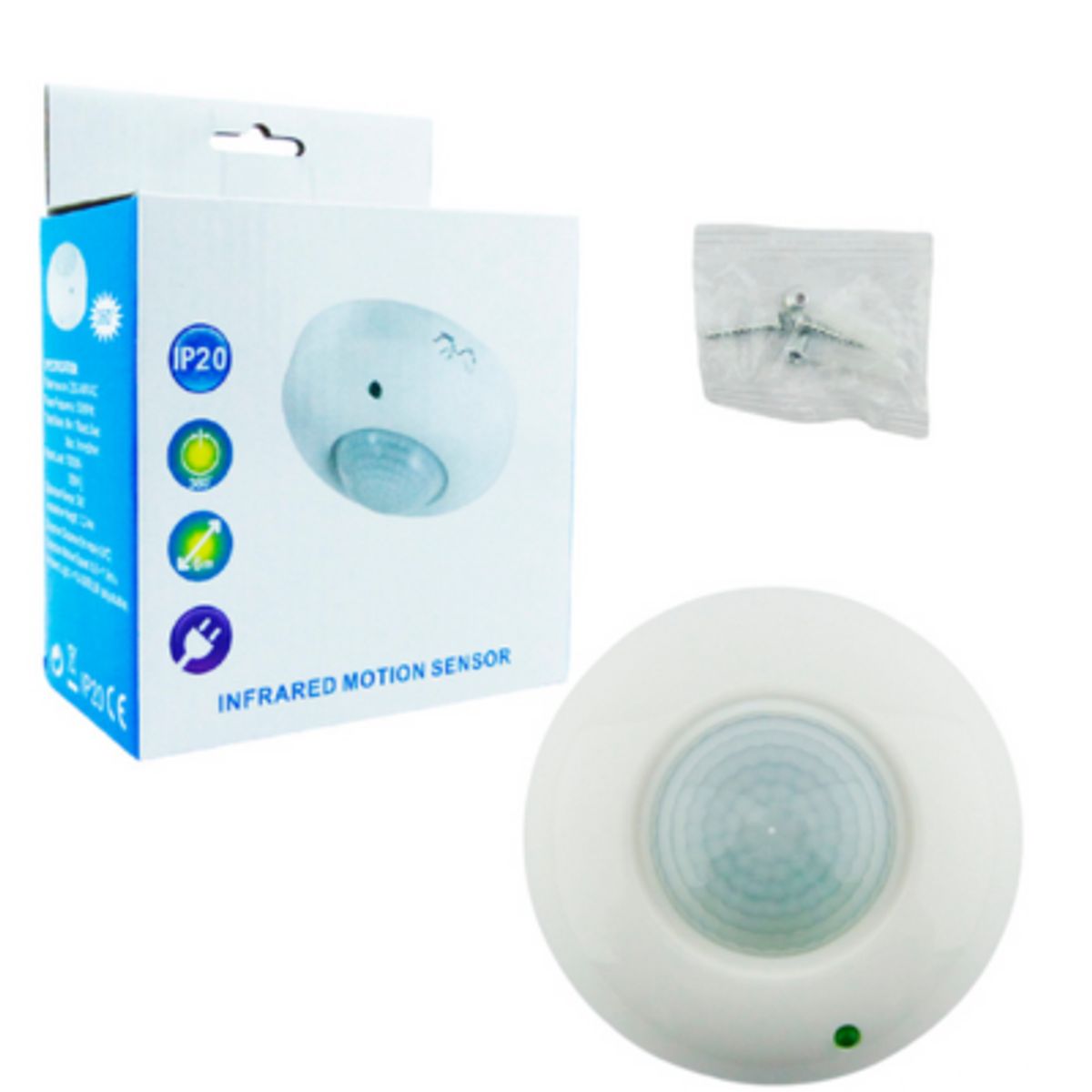 GENERICO - Sensor De Movimiento Infrarrojo Para Techo O Pared De 360 Grados
