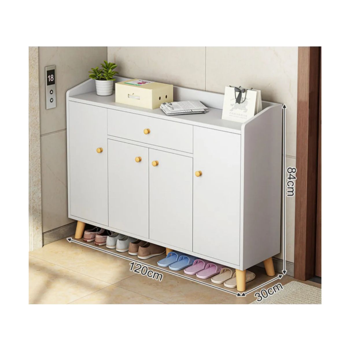 GENERICO - Zapatero Organizador 120cmx30x84cm De Madera 4 Puertas Color Blanco