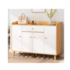 GENERICO - Zapatero Organizador 120cmx30x84cm De Madera 4 Puertas Color Blanco Y Cafe