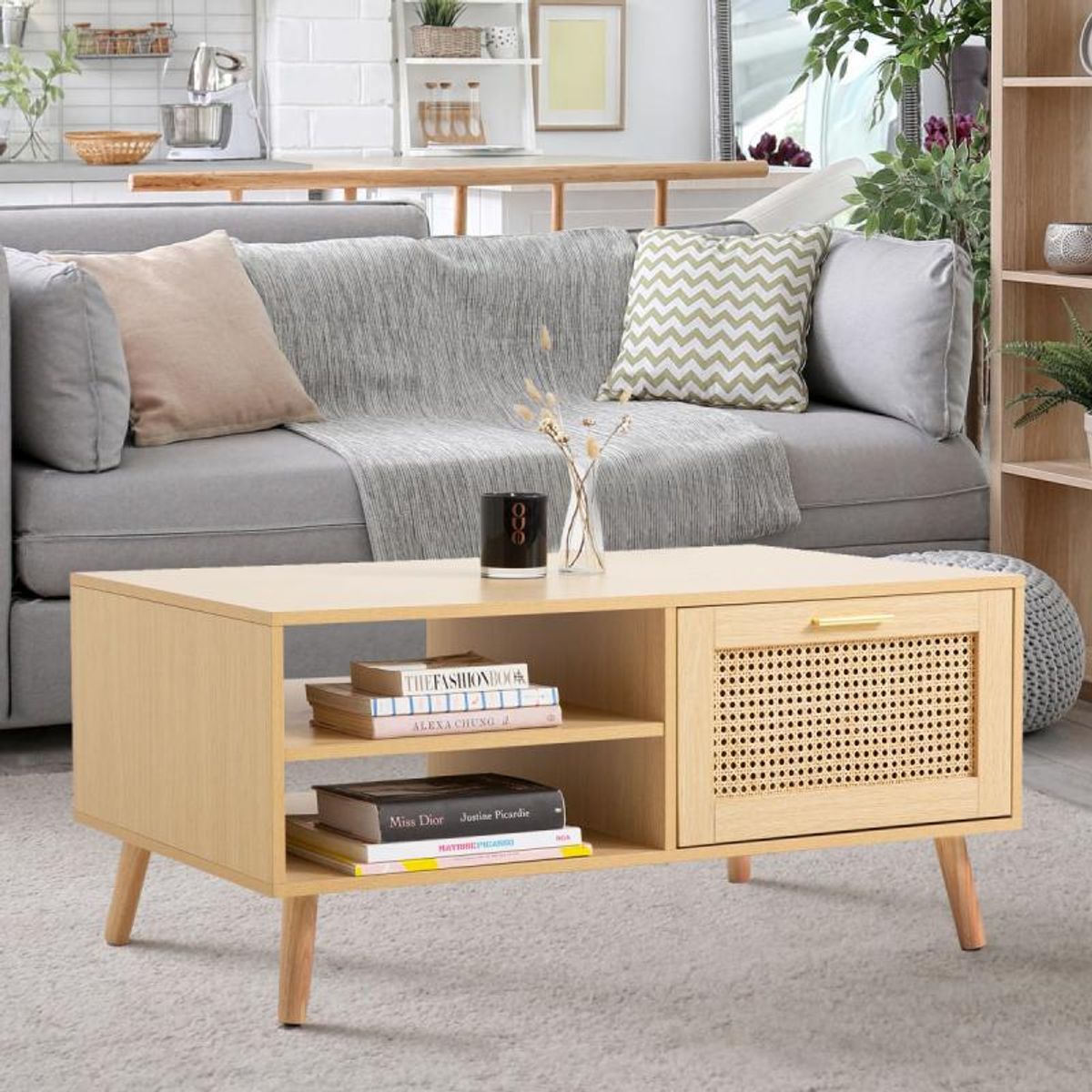 DF HOME - Mesa de Centro Rattan Natural 100 cm