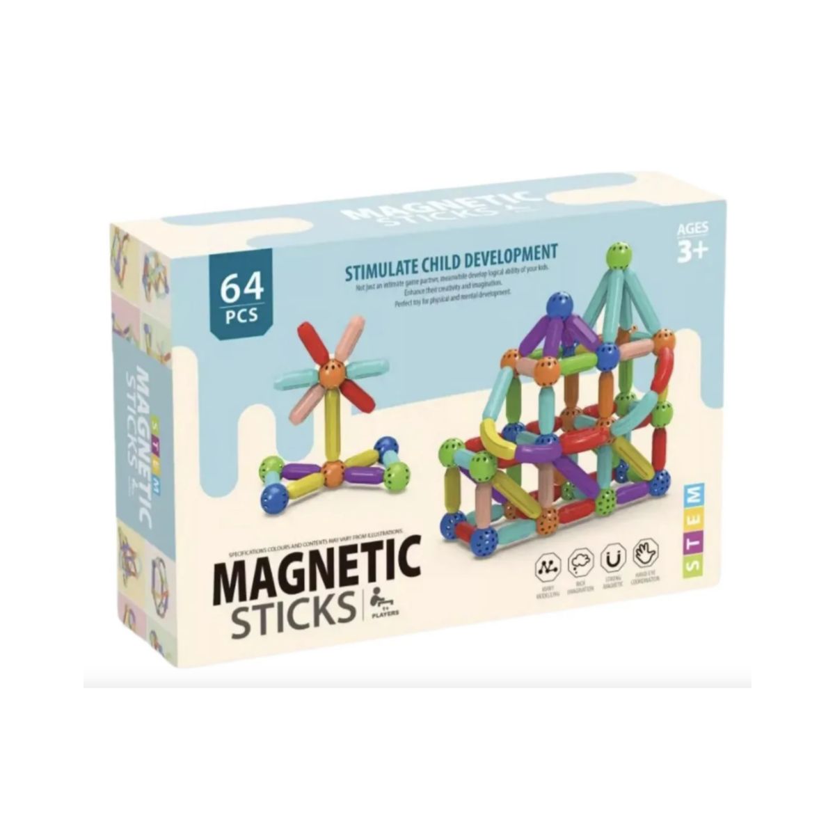 GENERICO - Bloques Magnéticos Magnetic Stick 64 Piezas
