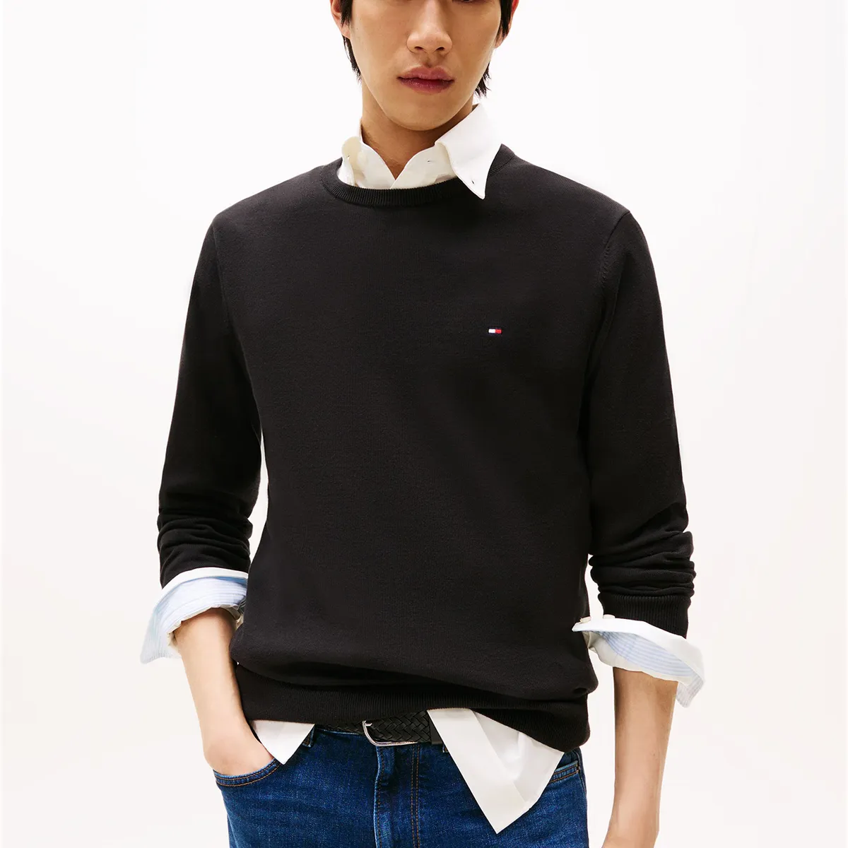 TOMMY HILFIGER - Sweater Básico Signature C-Neck Negro Tommy Hilfiger