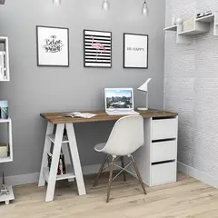 DF HOME - Escritorio Nórdico 3 Cajones Blanco Castaño