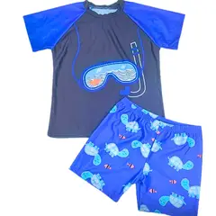 LIKE SHOP - Conjunto De Baño Niños Short Polera Manga Corta Gorro Diseño 0063