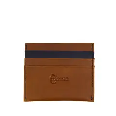 CRAFTMEN - Tarjetero Hombre 100% cuero Natural Tabaco Azul