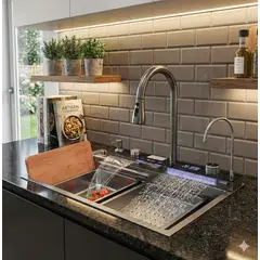 GREENPRO - Lavaplatos Fregadero Digital 7 Modos Acero Inoxidable Lavavasos Termómetro Escurridor