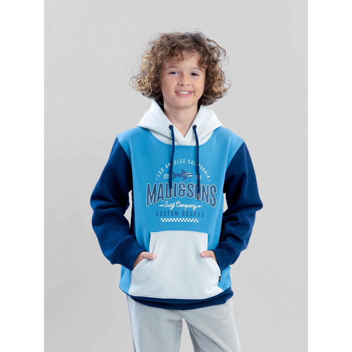 MAUI AND SONS - Poleron Canguro Coastfall Celeste Infantil Maui And Sons