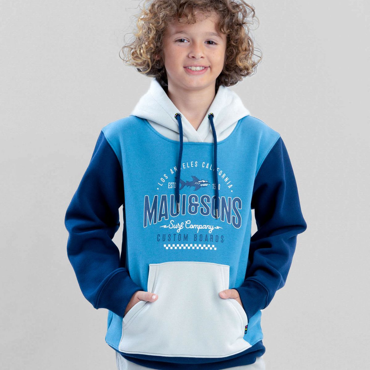 MAUI AND SONS - Poleron Canguro Coastfall Celeste Infantil Maui And Sons