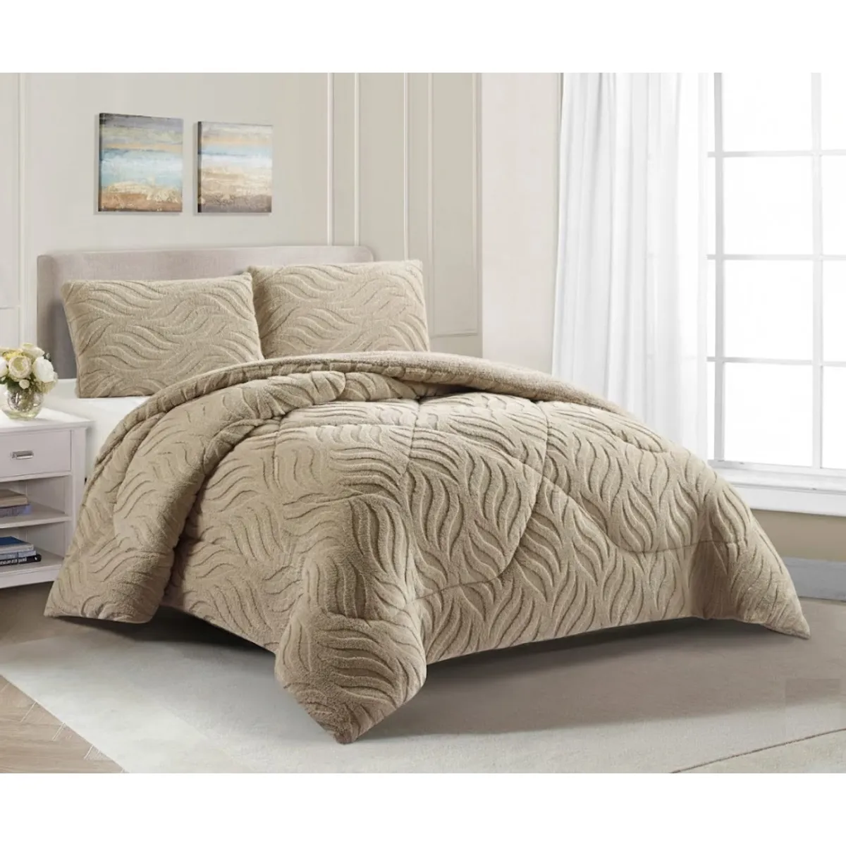 GENERICO - COBERTOR DE INVIERNO KING TEXTURIZADO CON CHIPORRO RELIEVE HOJAS TF