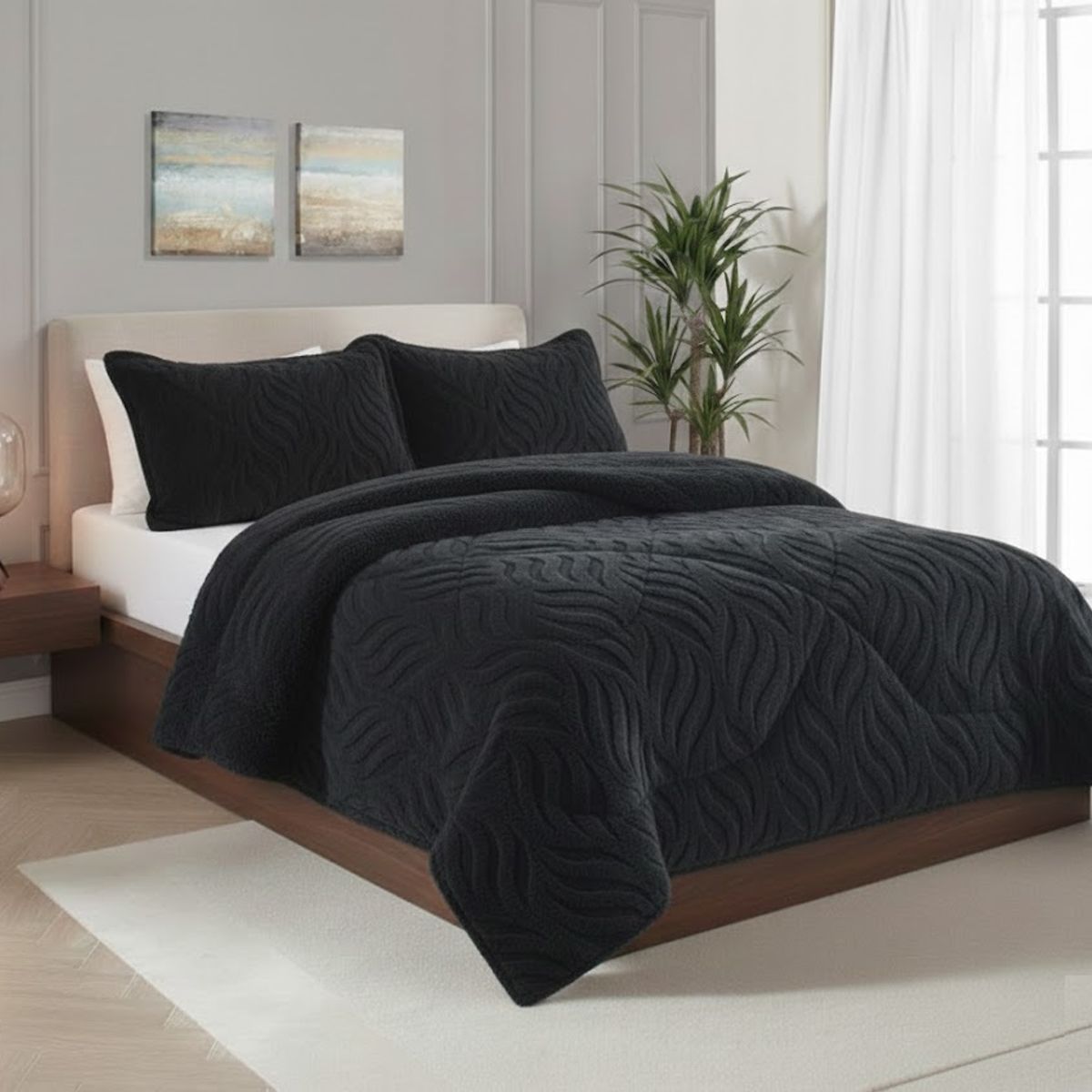 GENERICO - COBERTOR DE INVIERNO KING TEXTURIZADO CON CHIPORRO RELIEVE HOJAS TF