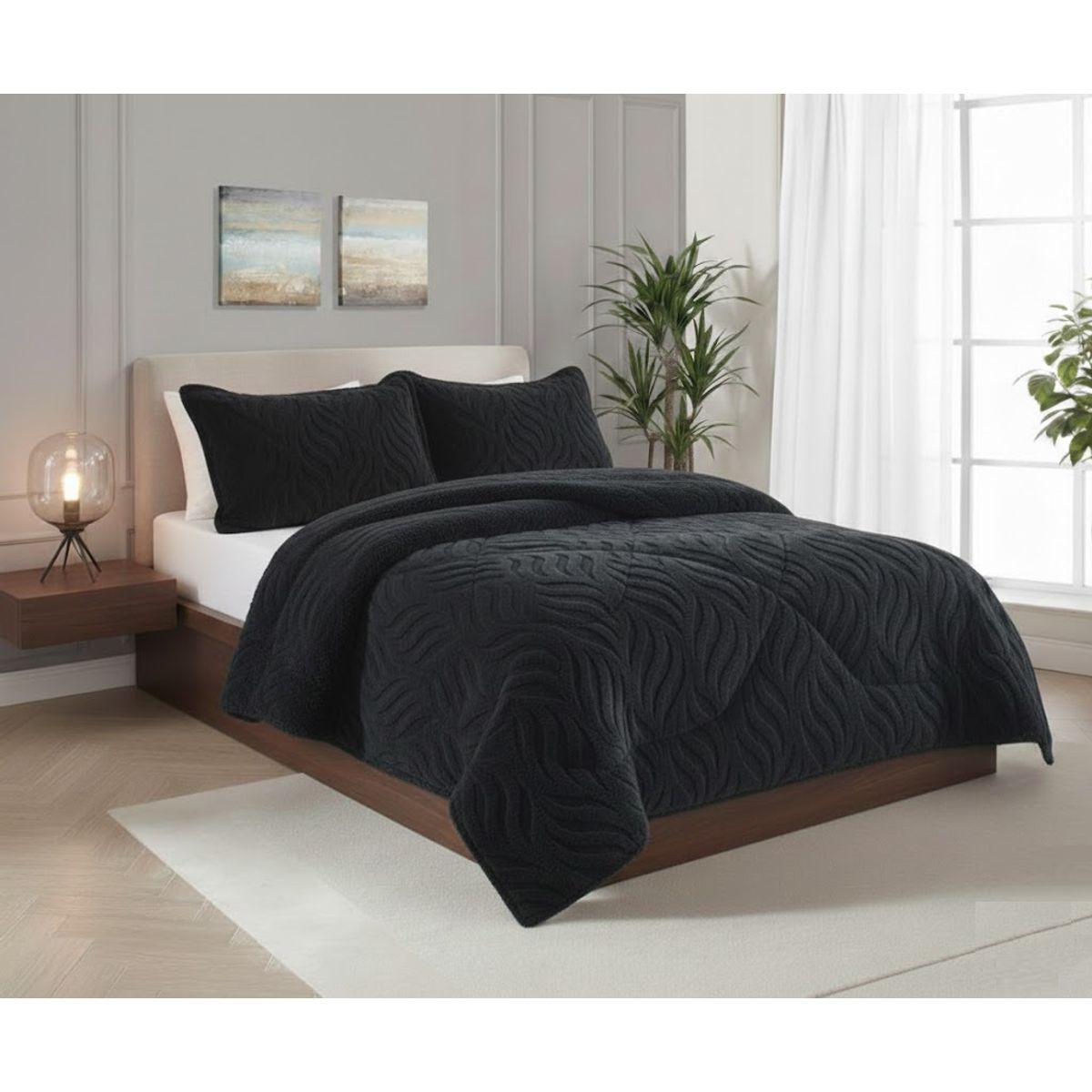 GENERICO - COBERTOR DE INVIERNO KING TEXTURIZADO CON CHIPORRO RELIEVE HOJAS TF