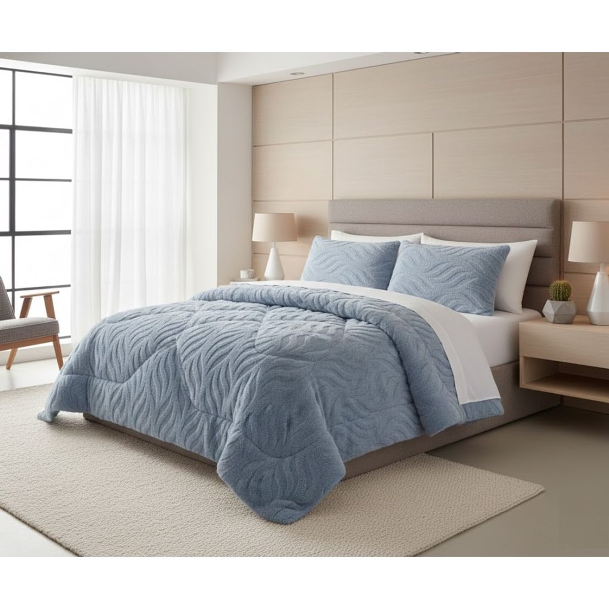 GENERICO - COBERTOR DE INVIERNO KING TEXTURIZADO CON CHIPORRO RELIEVE HOJAS TF