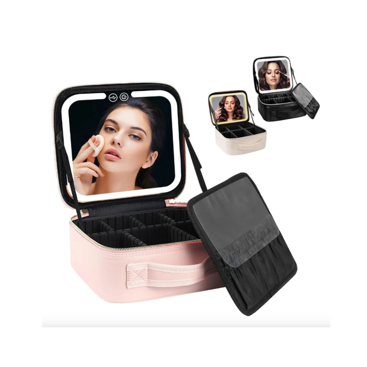 GENERICO - Bolso De Maquillaje Con Luz Led Recargable Color Rosado