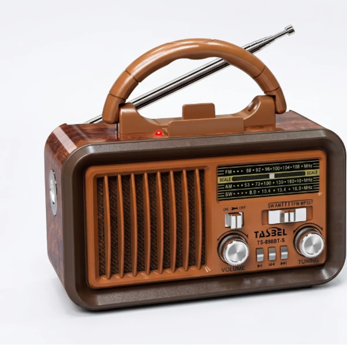 TASBEL - Radio Retro Tasbel TS-898BT-S AM FM SW Solar Bluetooth MP3 Bateria Recargable Linterna Portatil