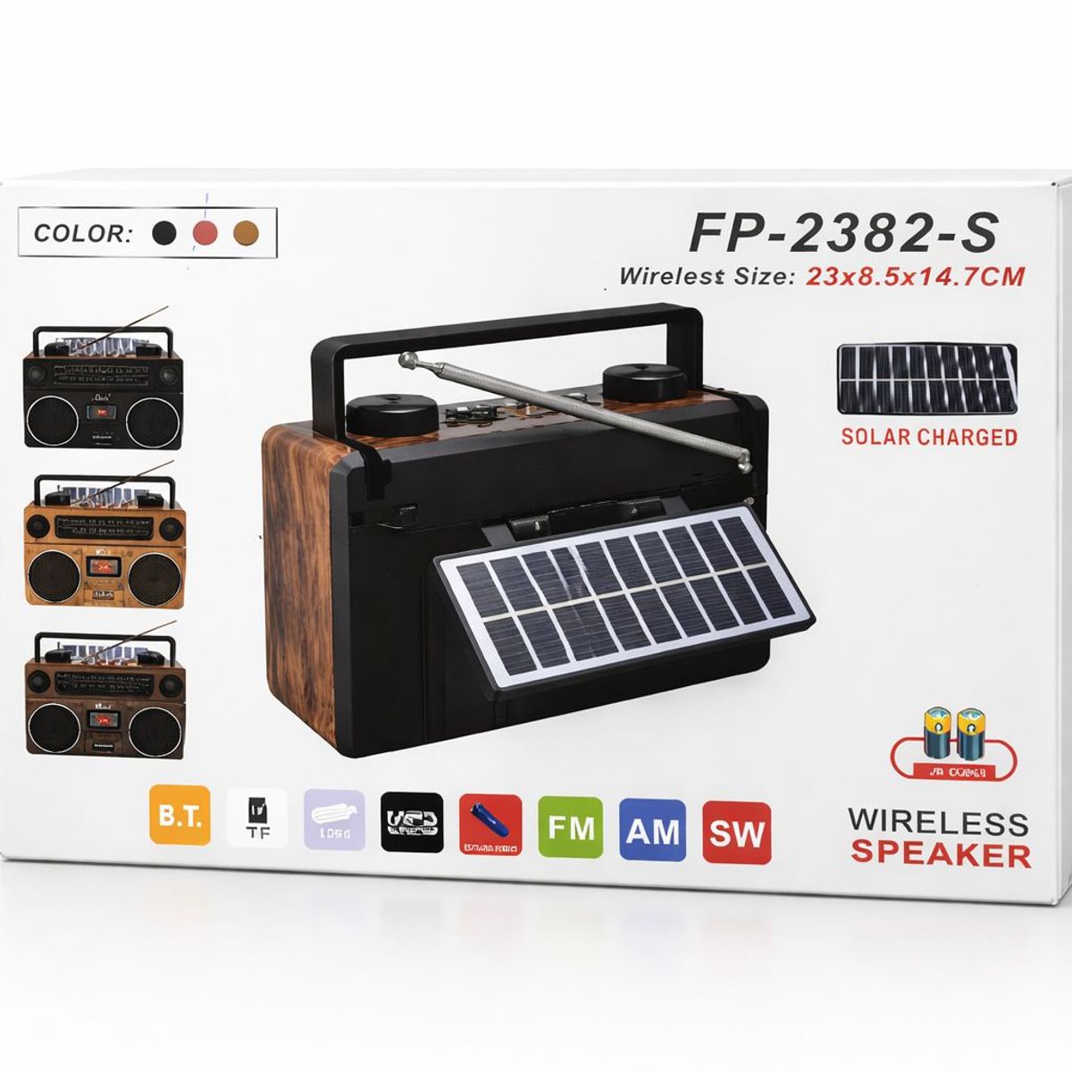 TASBEL - Pack 2 Radio AM FM Bluetooth Solar Recargable Portatil Retro con Linterna LED Regalo