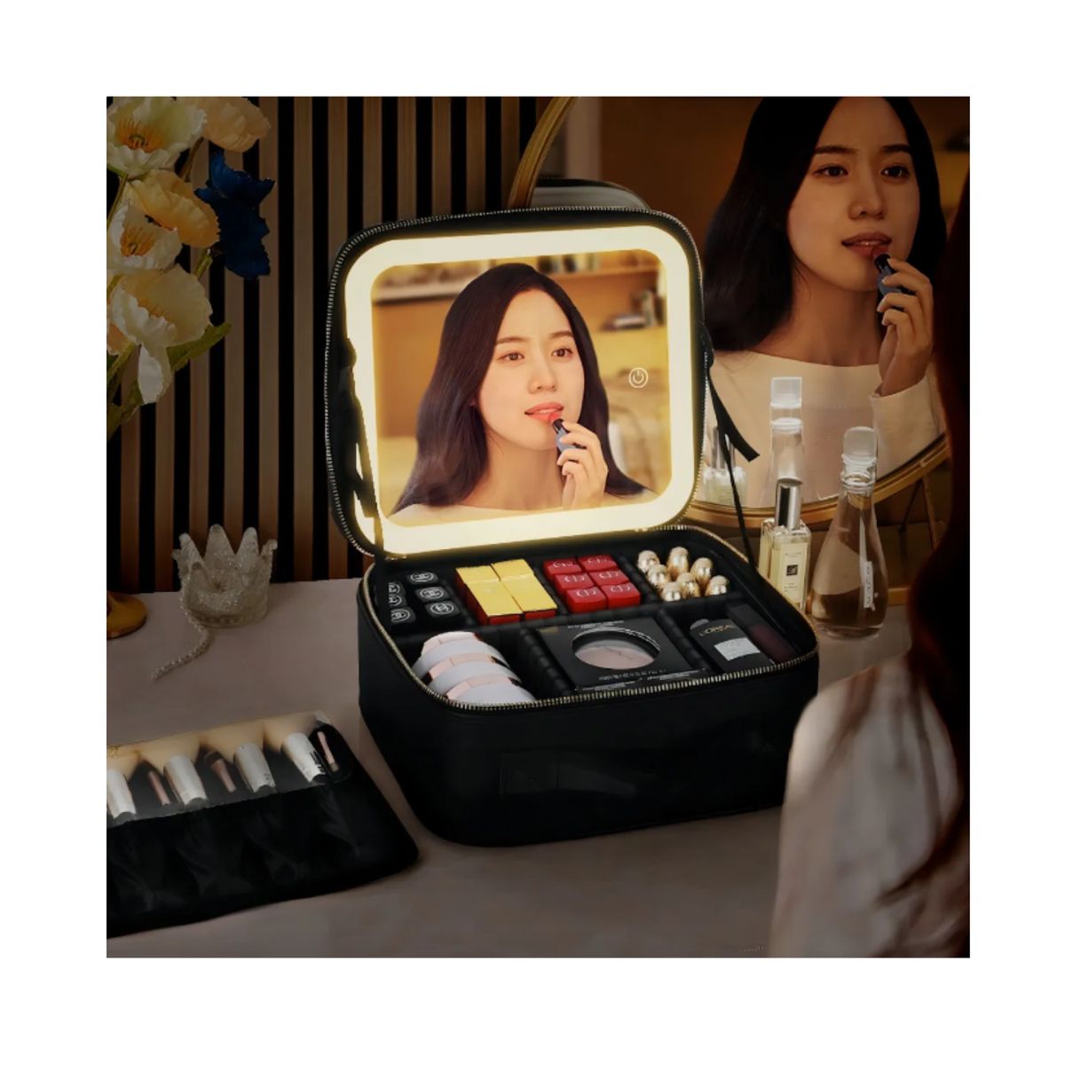 GENERICO - Bolso De Maquillaje Con Luz Led Recargable Color Negro