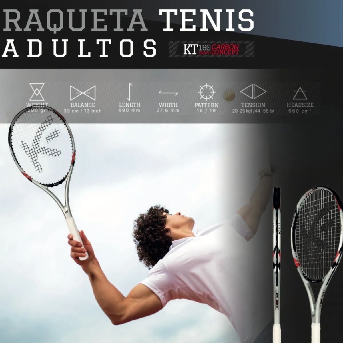 GENERICO - Raqueta Tenis Adulto Grafito Pro 280grs Grip 3 Con Bolso