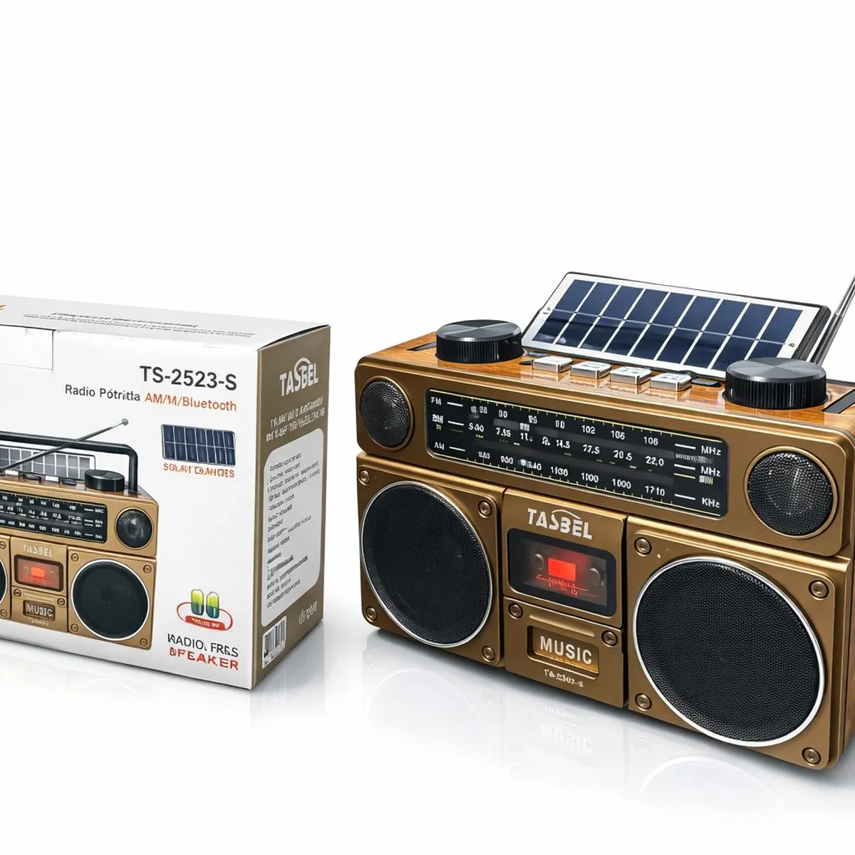 GENERICO - Radio AM FM Bluetooth Solar Recargable Portatil Retro con Linterna LED