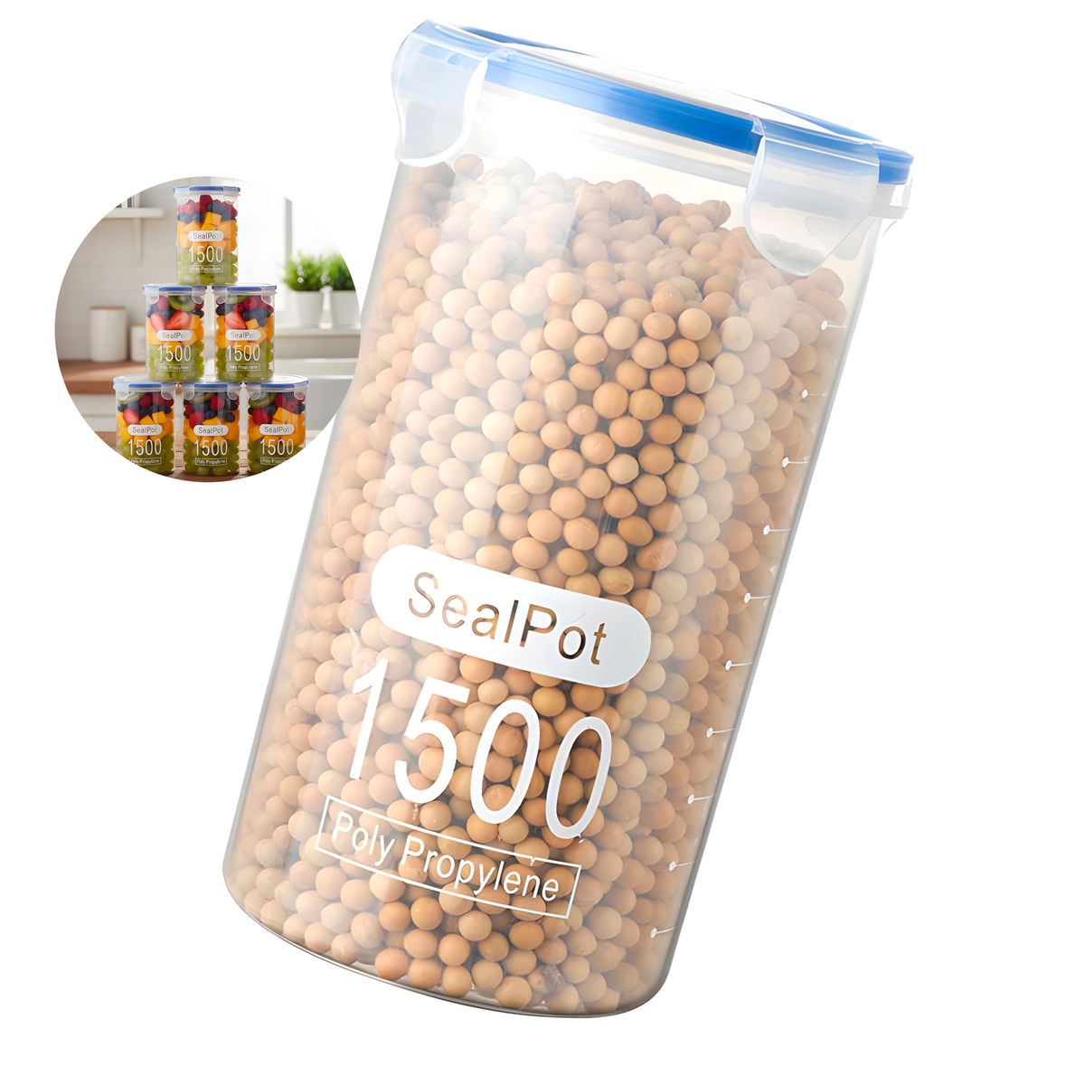 GENERICO - 3 Taper Sellado 1500ml Plástico Almacenaje Bocadillo Snack