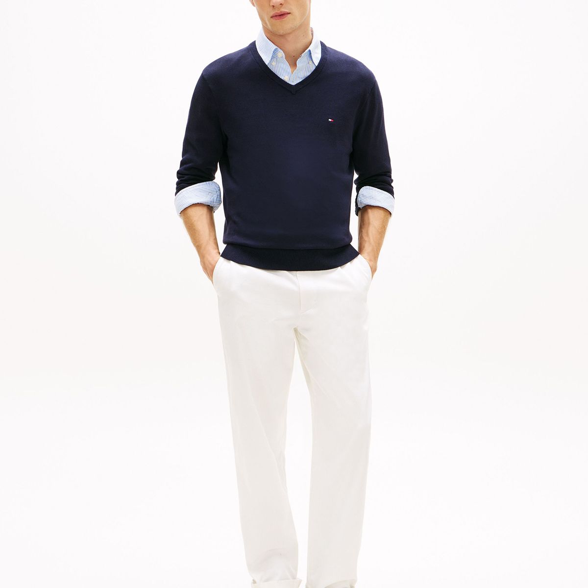 TOMMY HILFIGER - Sweater Essential - Cuello V Azul Tommy Hilfiger