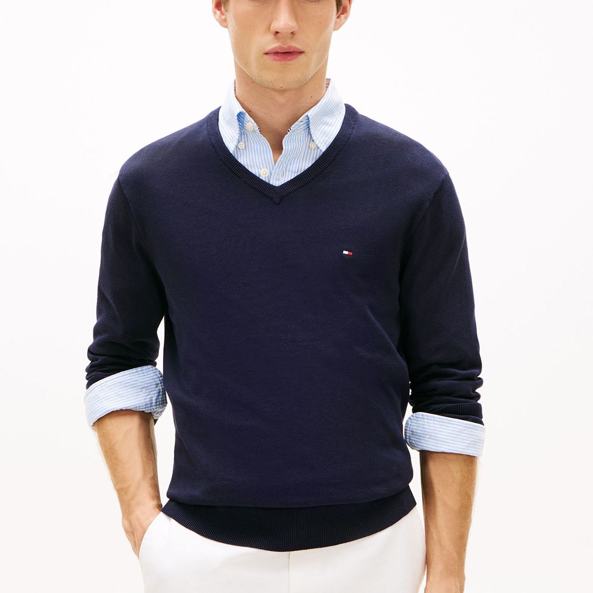 TOMMY HILFIGER - Sweater Essential - Cuello V Azul Tommy Hilfiger