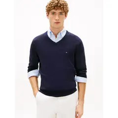 TOMMY HILFIGER - Sweater Essential - Cuello V Azul
