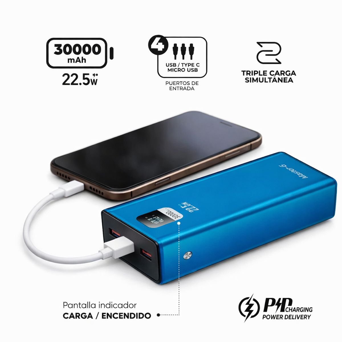MASTER G - Batería Externa Power Bank 30000 Mah 22.5w