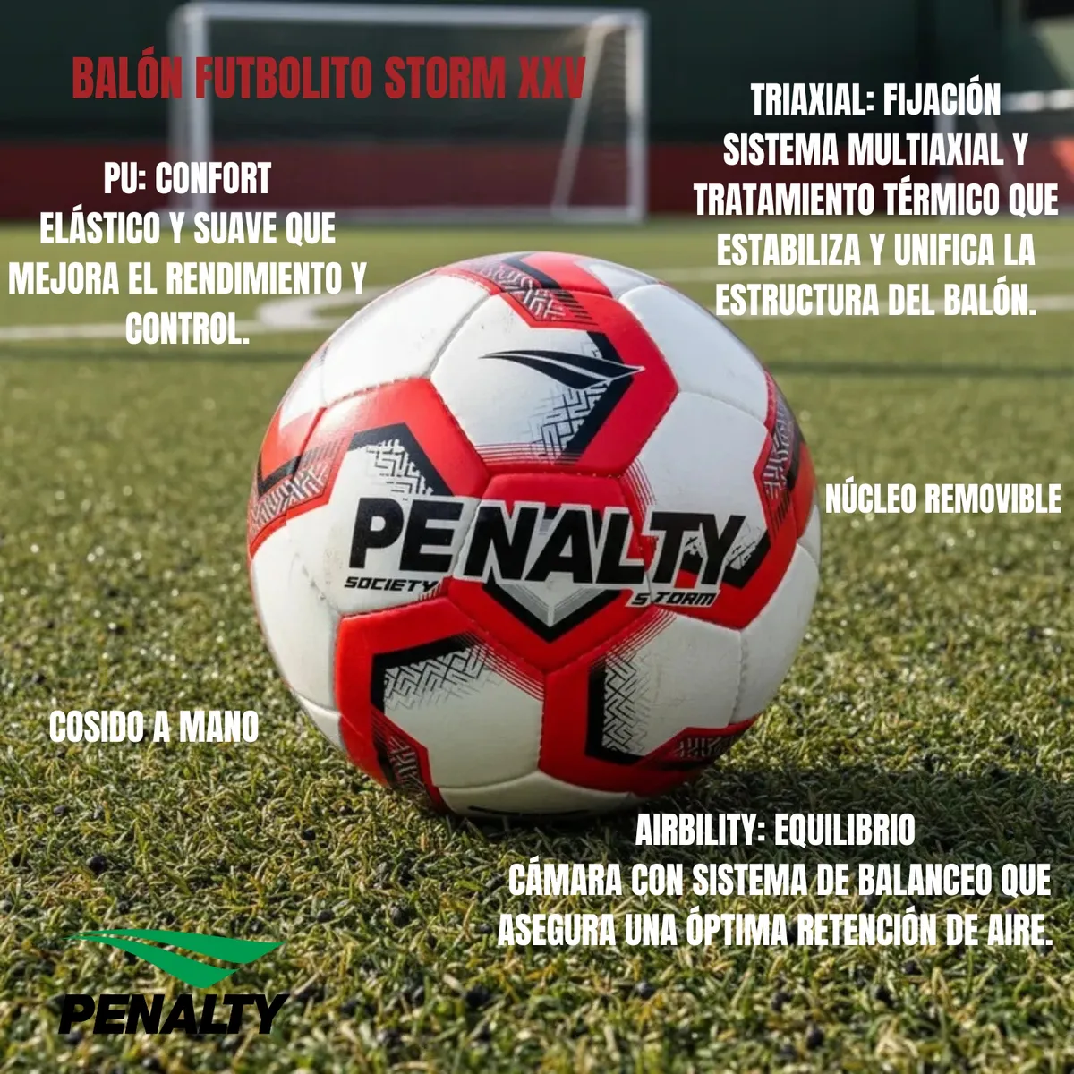 PENALTY - Pelota Futbolito Balon Futbol 7 N°5 Penalty Storm XXV Bote Medio Rojo