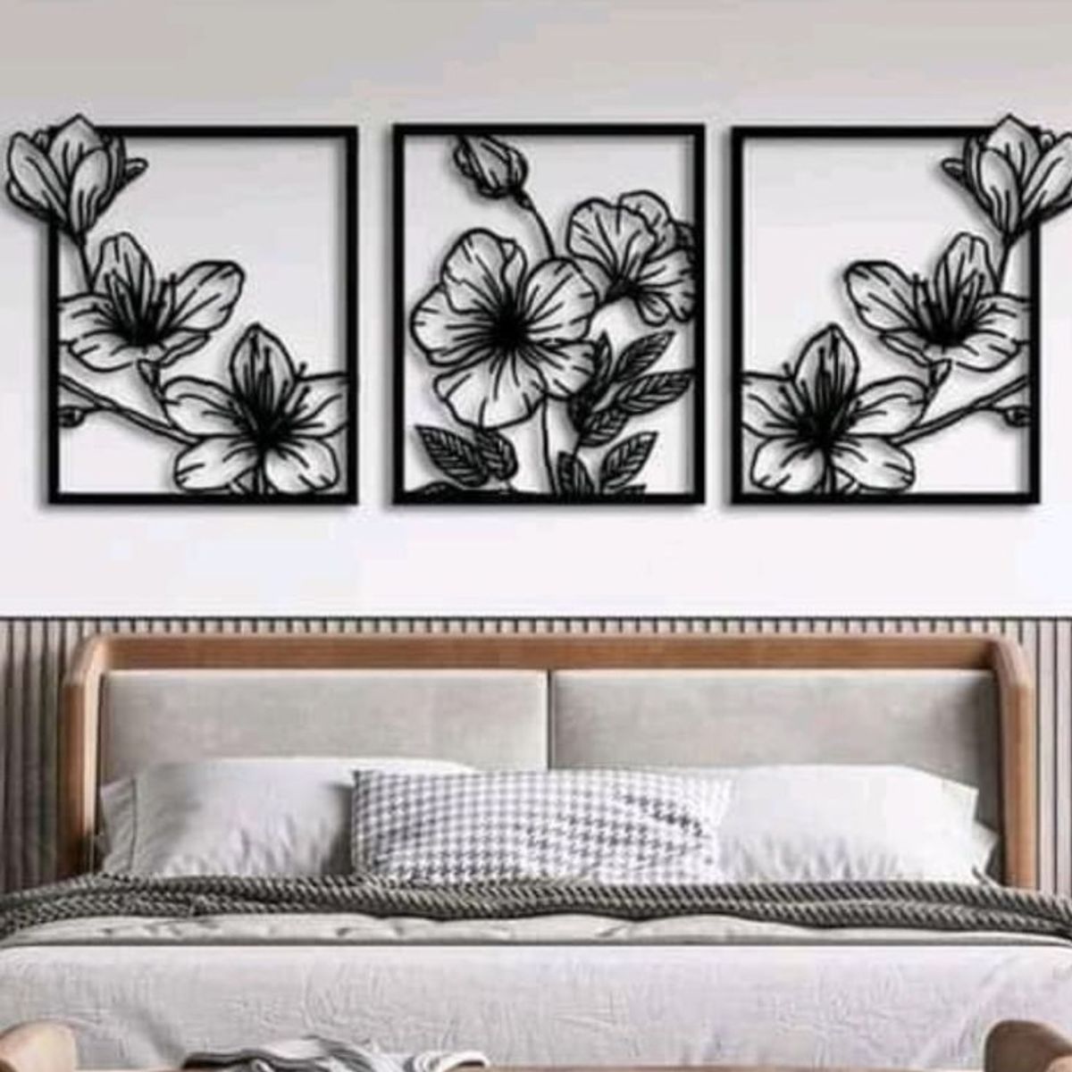 LOS REGALONES - Cuadro Decorativo Artesanal Triptico Floral en Madera Mdf