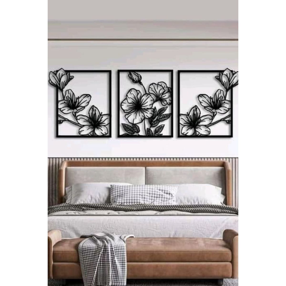 LOS REGALONES - Cuadro Decorativo Artesanal Triptico Floral en Madera Mdf