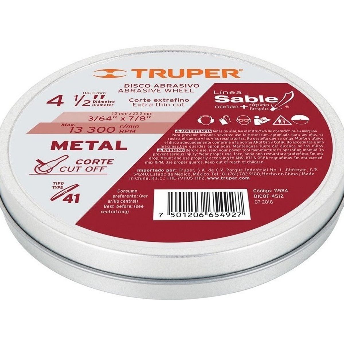TRUPER - DISCO CORTE METAL 4 1/2 1MM DELGADO TRUPER PACK 10UN