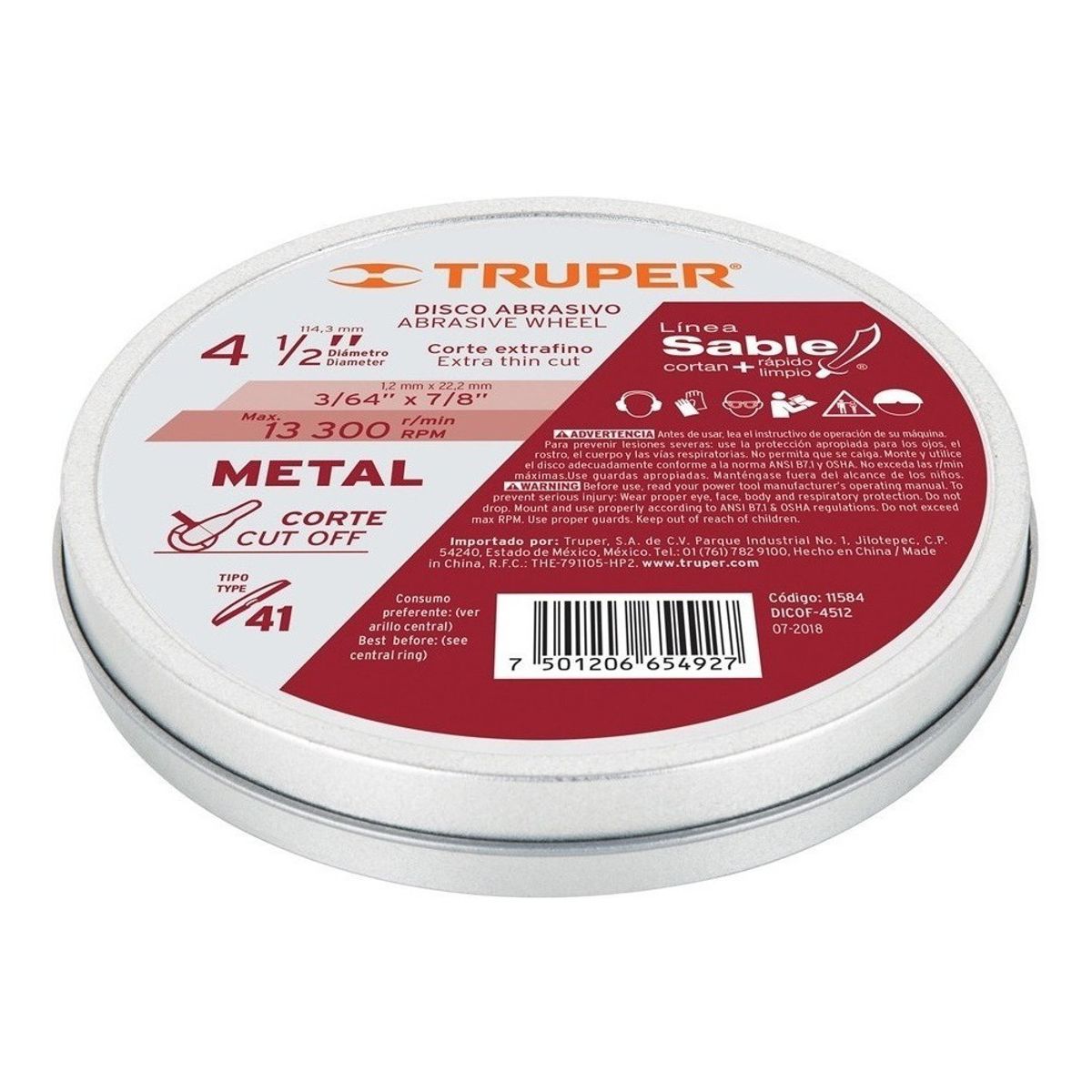 TRUPER - DISCO CORTE METAL 4 1/2 1MM DELGADO TRUPER PACK 10UN