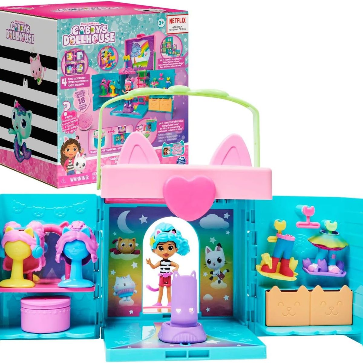 GABBYS DOLLHOUSE - La Casa de Gabby - Juego Portátil de Armario Arcoíris con Muñeca Gabby
