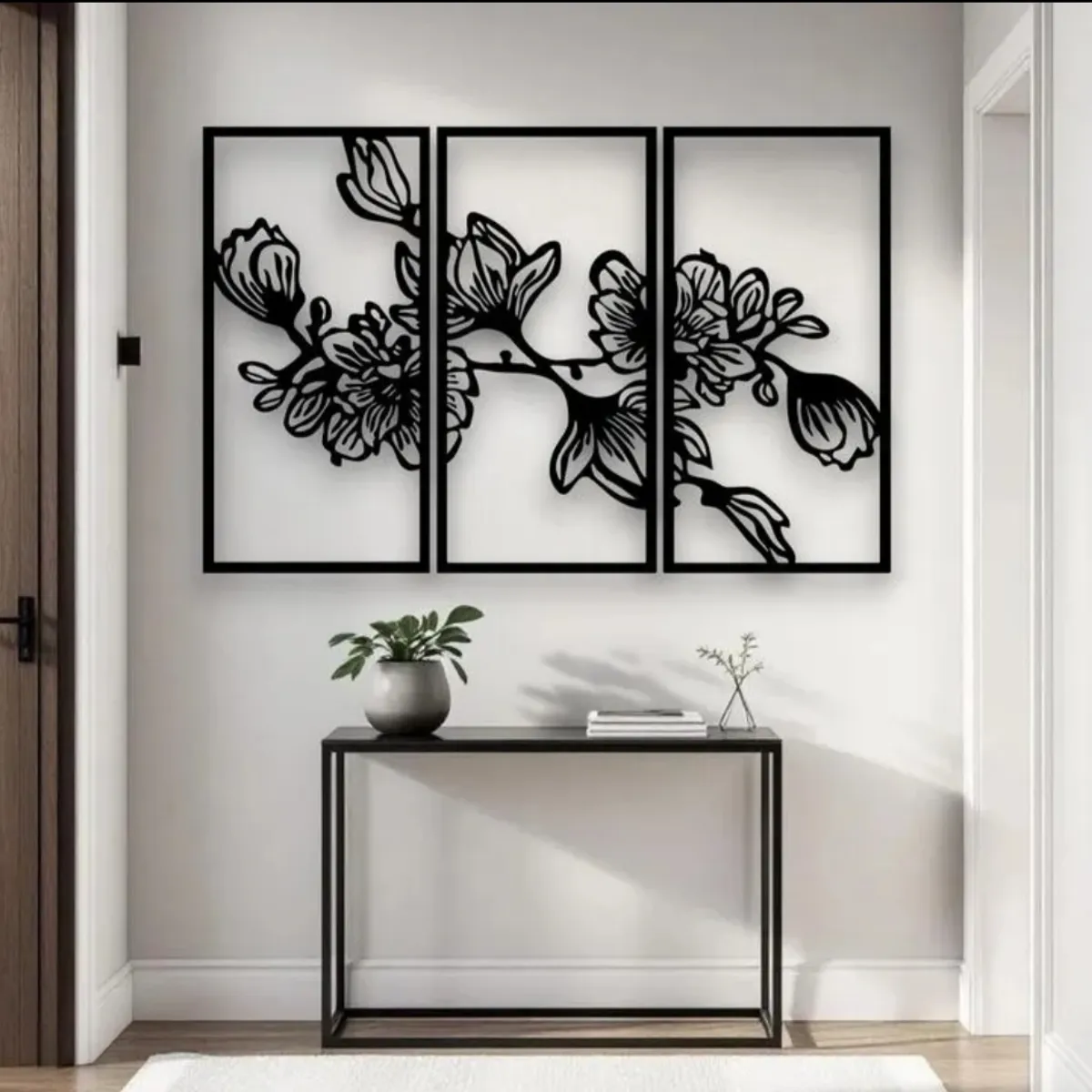 LOS REGALONES - Cuadro Decorativo Artesanal Tríptico Magnolia en Madera Mdf