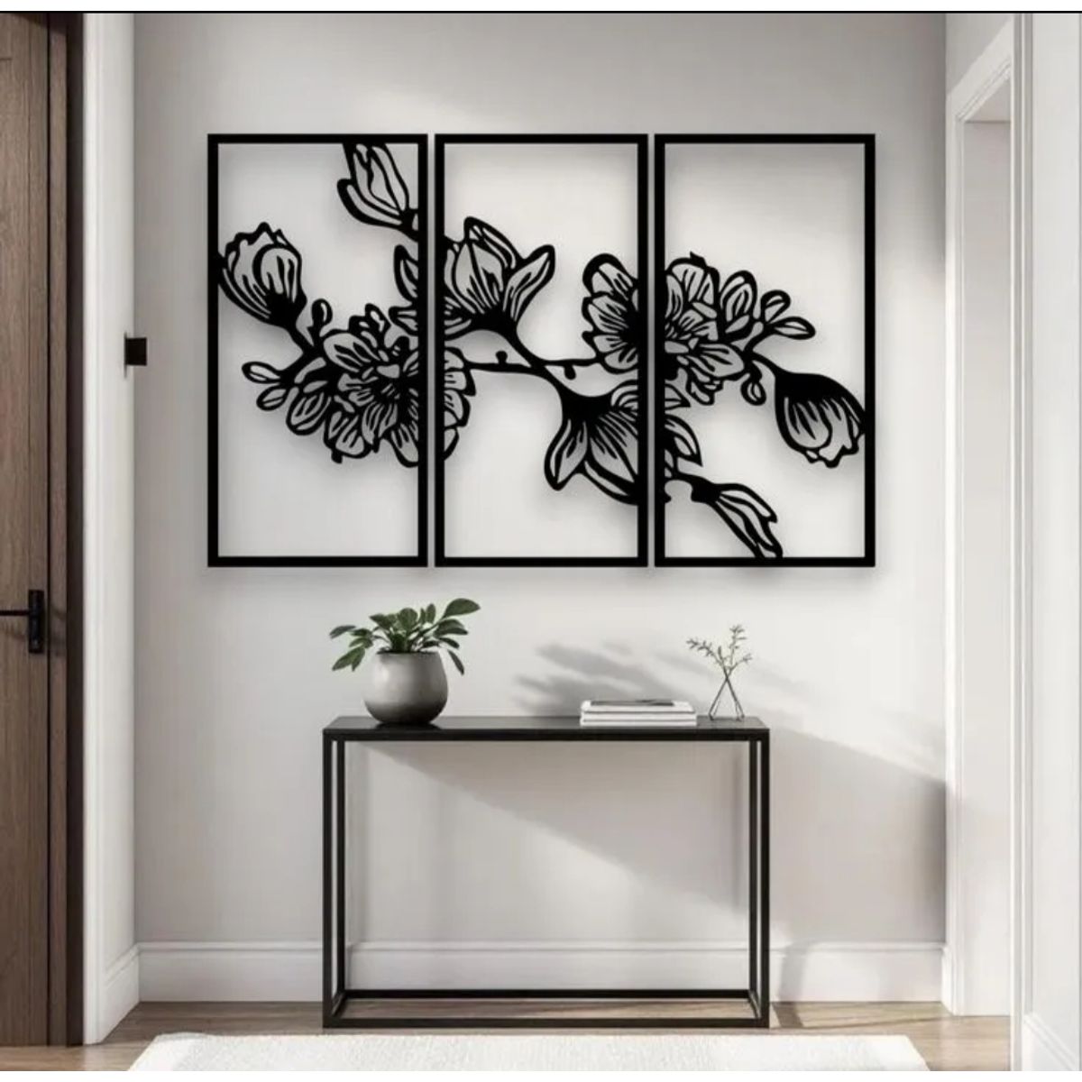 LOS REGALONES - Cuadro Decorativo Artesanal Tríptico Magnolia en Madera Mdf