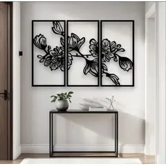 LOS REGALONES - Cuadro Decorativo Artesanal Tríptico Magnolia en Madera Mdf