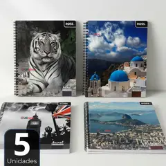 UTILISIMO - Pack 5 Cuadernos Universitario Animal & Places Ross 7mm 100 hojas Diseños Surtidos