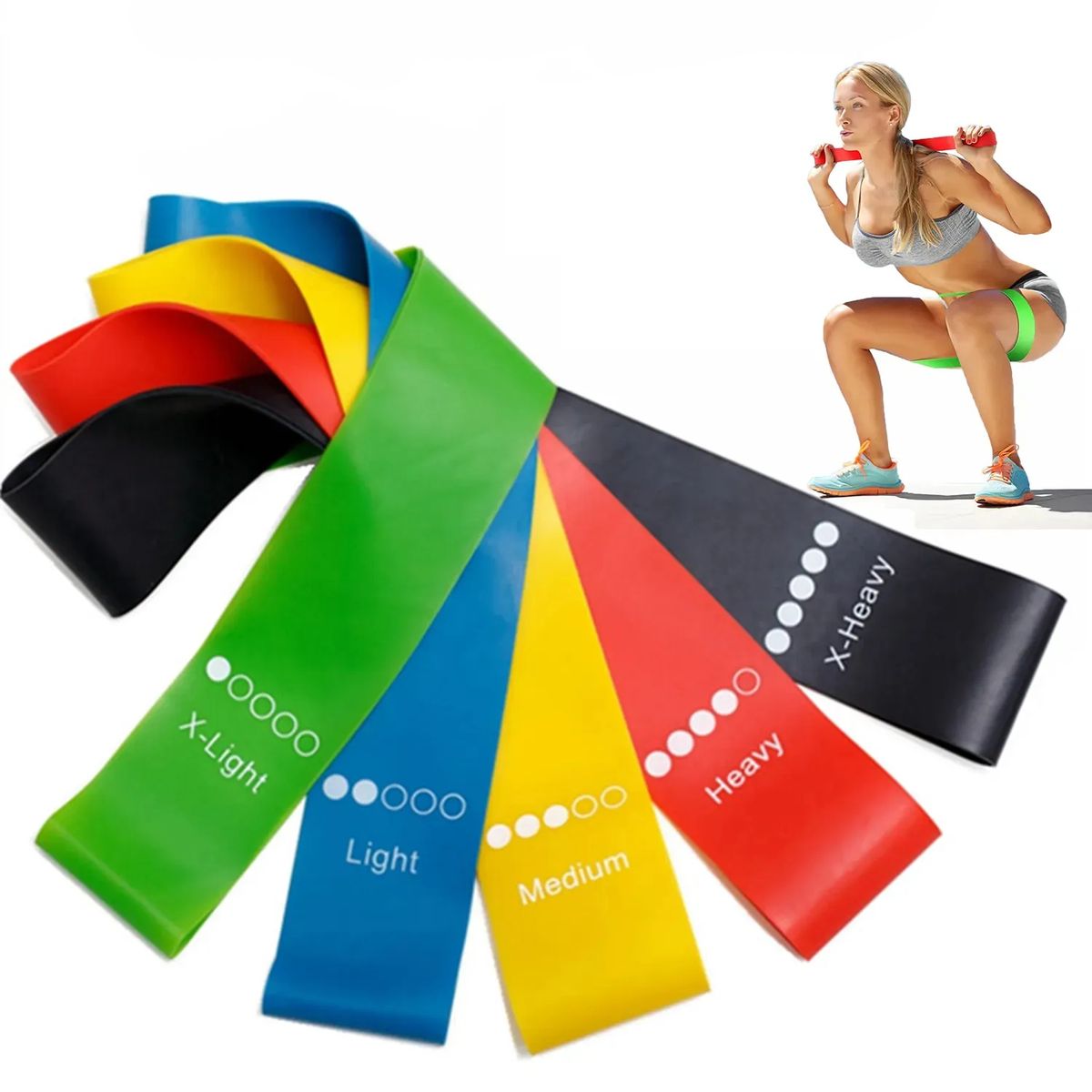 GENERICO - Set 5 Bandas Resistencia Elásticas Ejercicio Fuerza Fitness Yoga Colores