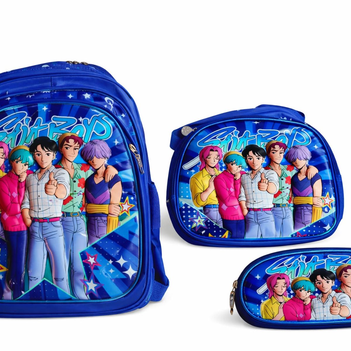 GENERICO - Set Escolar  k-pop Azul   - Mochila + Lonchera + Estuche