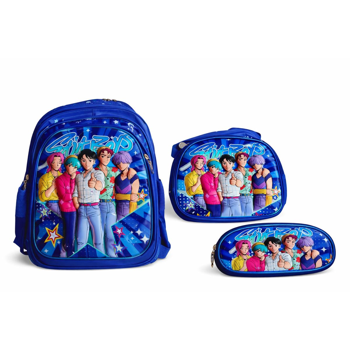 GENERICO - Set Escolar  k-pop Azul   - Mochila + Lonchera + Estuche