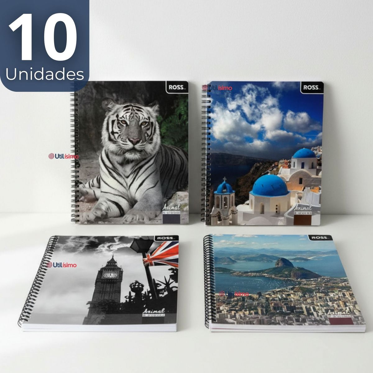 UTILISIMO - Pack 10 Cuadernos Universitario Animal & Places Ross 7mm 100 hojas Diseños Surtidos