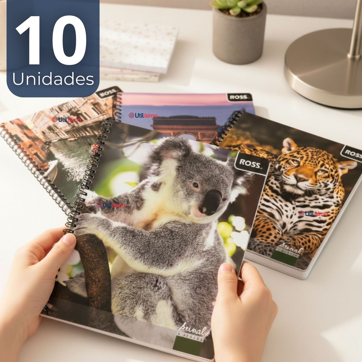 UTILISIMO - Pack 10 Cuadernos Universitario Animal & Places Ross 7mm 100 hojas Diseños Surtidos