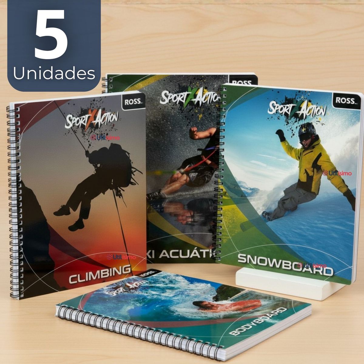 UTILISIMO - Pack 5 Cuadernos Universitario SportX Action Ross 7mm 100 hojas Diseños Surtidos