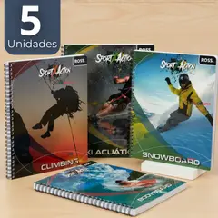 UTILISIMO - Pack 5 Cuadernos Universitario SportX Action Ross 7mm 100 hojas Diseños Surtidos