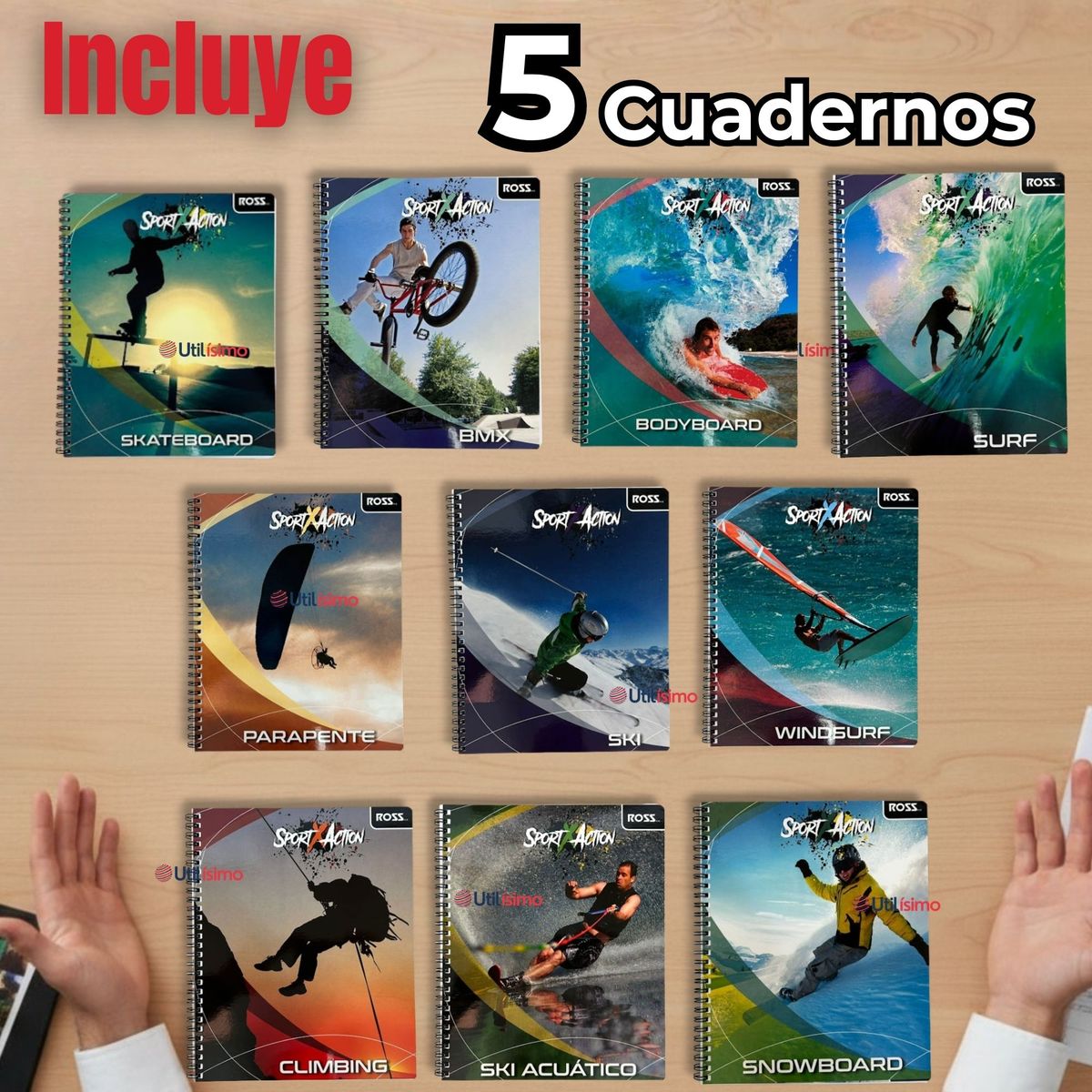 UTILISIMO - Pack 5 Cuadernos Universitario SportX Action Ross 7mm 100 hojas Diseños Surtidos