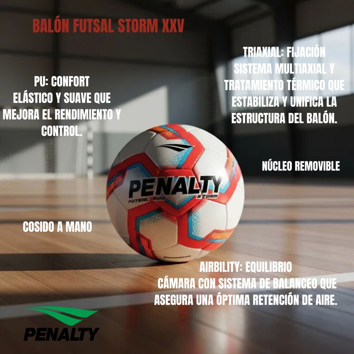PENALTY - Pelota Balon Futsal Balon Futbol  Sala Penalty Storm Xxv Rojo