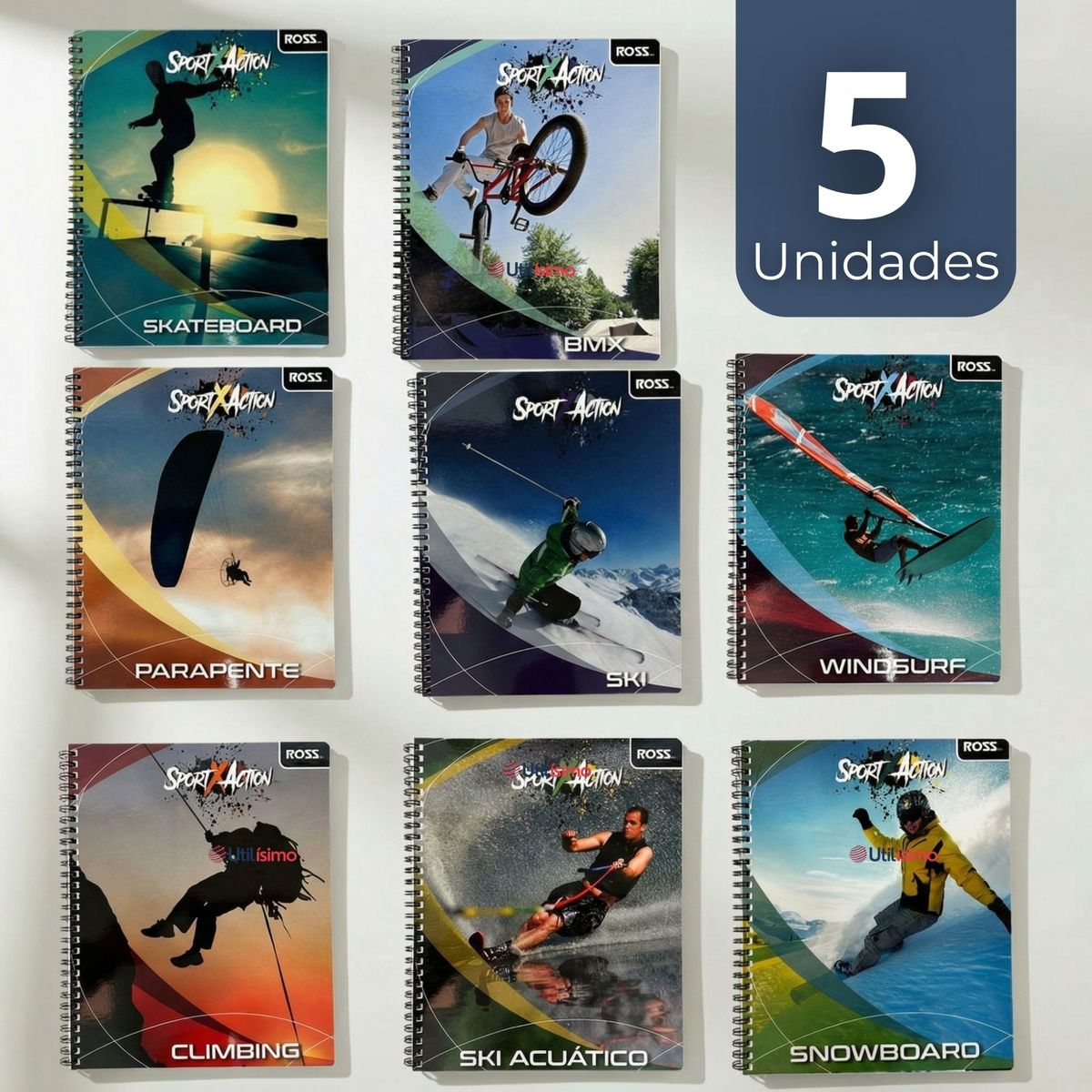 UTILISIMO - Pack 5 Cuadernos Universitario SportX Action Ross 7mm 100 hojas Diseños Surtidos