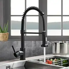GENERICO - Grifo Llave Alta Monomando Cocina Rociador Flexible Negro Acero inoxidable